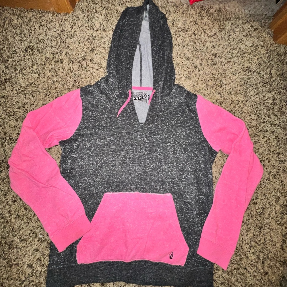 Volcom Charcoal and Pink Hoodie Sweater